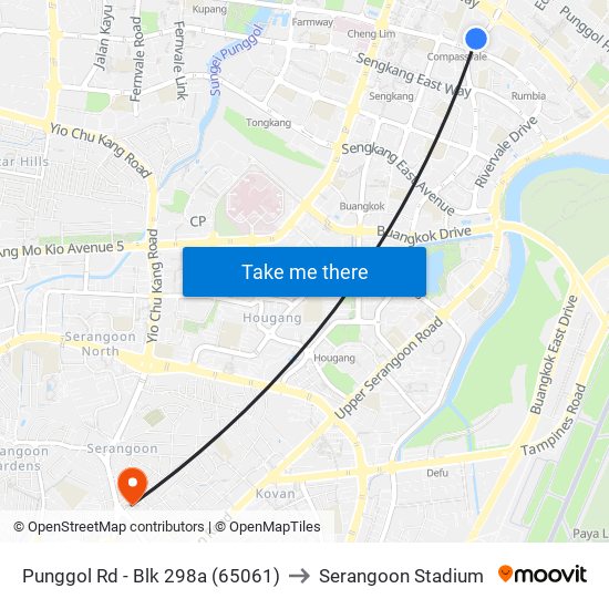 Punggol Rd - Blk 298a (65061) to Serangoon Stadium map