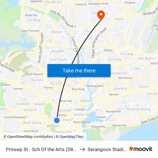 Prinsep St - Sch Of the Arts (08079) to Serangoon Stadium map