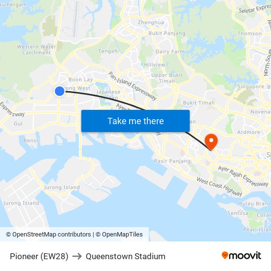 Pioneer (EW28) to Queenstown Stadium map