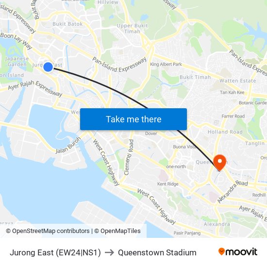Jurong East (EW24|NS1) to Queenstown Stadium map