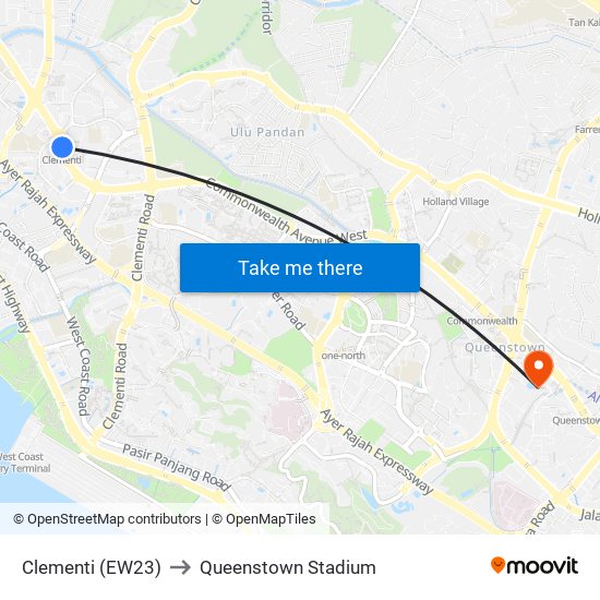 Clementi (EW23) to Queenstown Stadium map