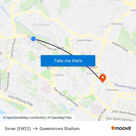 Dover (EW22) to Queenstown Stadium map
