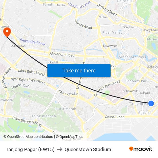 Tanjong Pagar (EW15) to Queenstown Stadium map