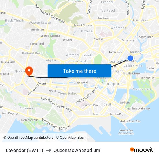 Lavender (EW11) to Queenstown Stadium map