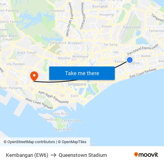 Kembangan (EW6) to Queenstown Stadium map