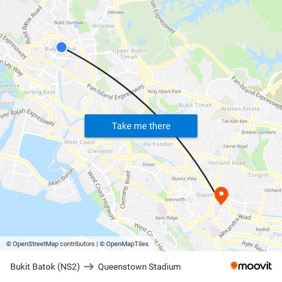 Bukit Batok (NS2) to Queenstown Stadium map