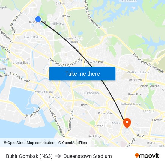 Bukit Gombak (NS3) to Queenstown Stadium map