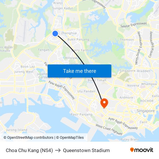 Choa Chu Kang (NS4) to Queenstown Stadium map