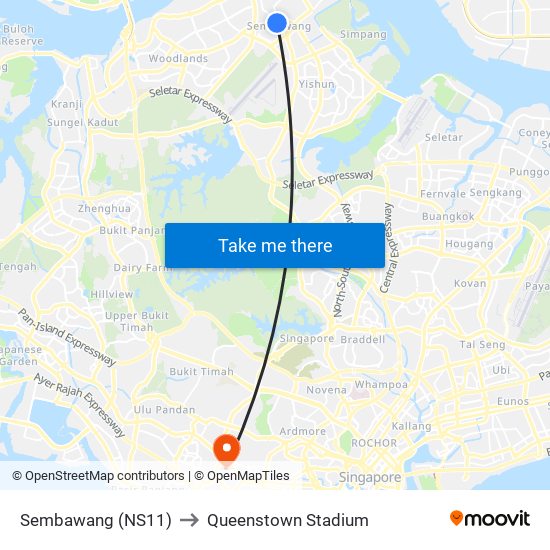 Sembawang (NS11) to Queenstown Stadium map