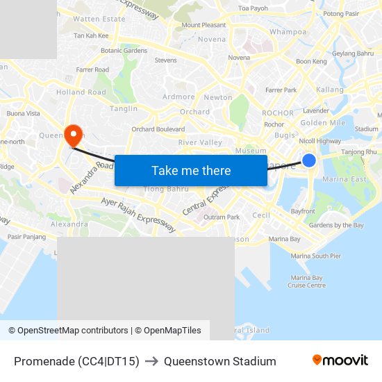 Promenade (CC4|DT15) to Queenstown Stadium map