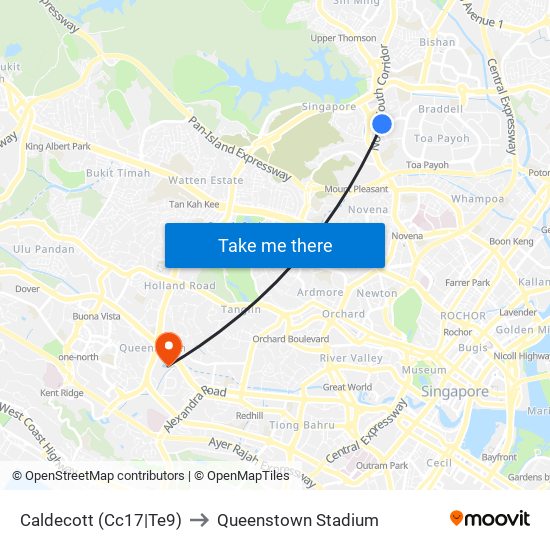 Caldecott (Cc17|Te9) to Queenstown Stadium map