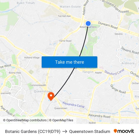 Botanic Gardens (CC19|DT9) to Queenstown Stadium map