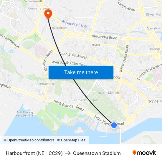 Harbourfront (NE1|CC29) to Queenstown Stadium map