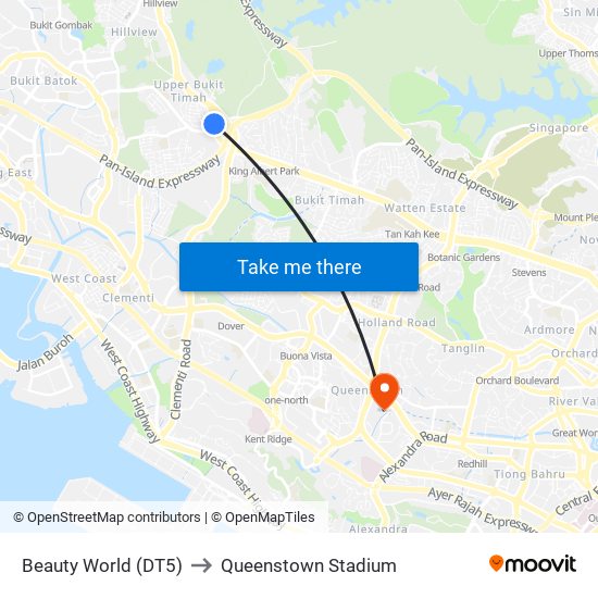 Beauty World (DT5) to Queenstown Stadium map