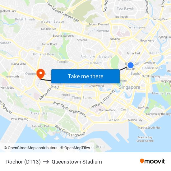 Rochor (DT13) to Queenstown Stadium map