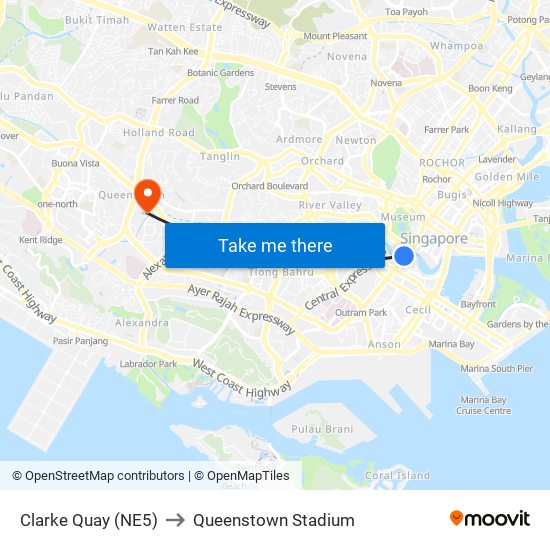 Clarke Quay (NE5) to Queenstown Stadium map