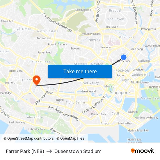 Farrer Park (NE8) to Queenstown Stadium map