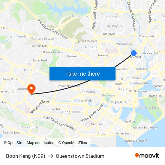 Boon Keng (NE9) to Queenstown Stadium map