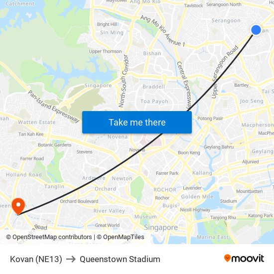 Kovan (NE13) to Queenstown Stadium map