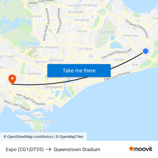 Expo (CG1|DT35) to Queenstown Stadium map