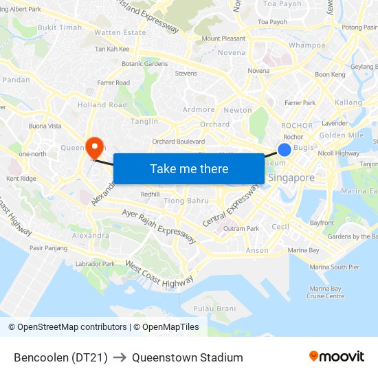 Bencoolen (DT21) to Queenstown Stadium map