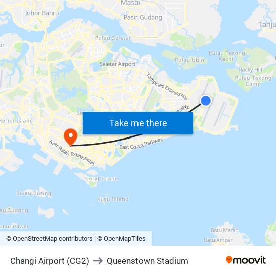 Changi Airport (CG2) to Queenstown Stadium map