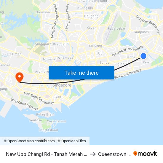 New Upp Changi Rd - Tanah Merah Stn Exit A (85099) to Queenstown Stadium map