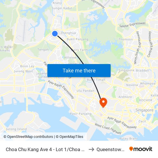 Choa Chu Kang Ave 4 - Lot 1/Choa Chu Kang Stn (44539) to Queenstown Stadium map