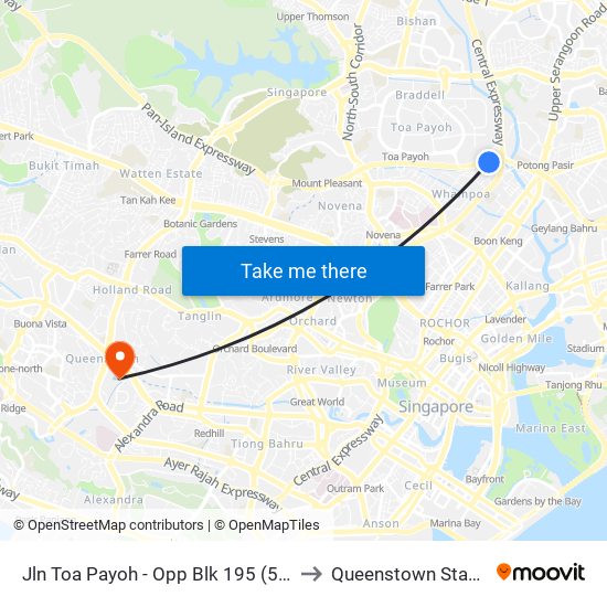 Jln Toa Payoh - Opp Blk 195 (52089) to Queenstown Stadium map