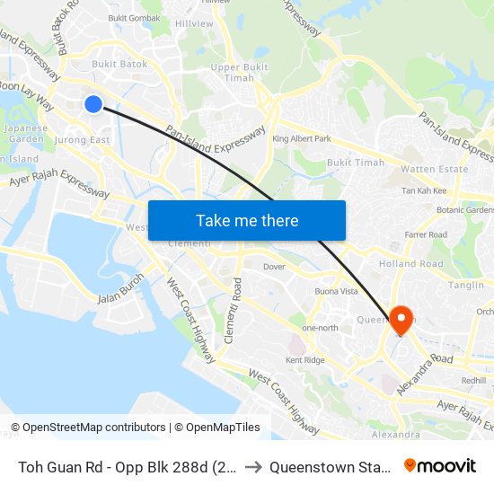 Toh Guan Rd - Opp Blk 288d (28631) to Queenstown Stadium map