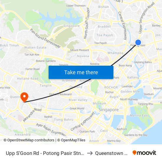 Upp S'Goon Rd - Potong Pasir Stn Exit B (60269) to Queenstown Stadium map