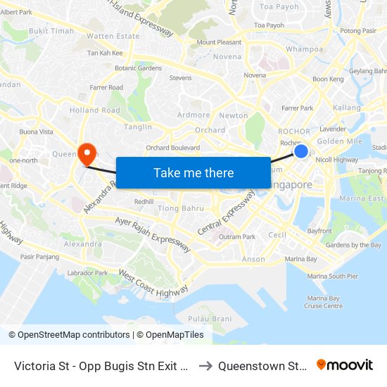 Victoria St - Opp Bugis Stn Exit C (01112) to Queenstown Stadium map