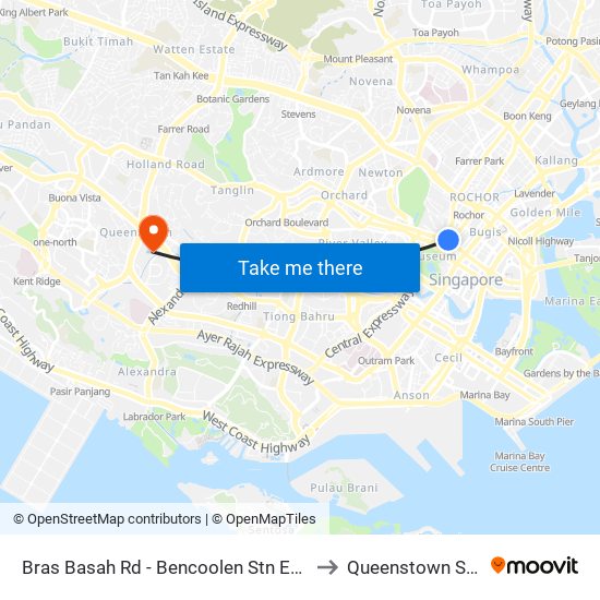 Bras Basah Rd - Bencoolen Stn Exit B (08069) to Queenstown Stadium map