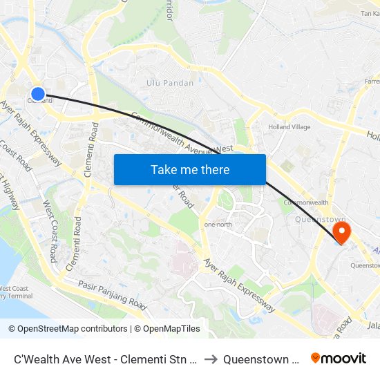 C'Wealth Ave West - Clementi Stn Exit A (17171) to Queenstown Stadium map