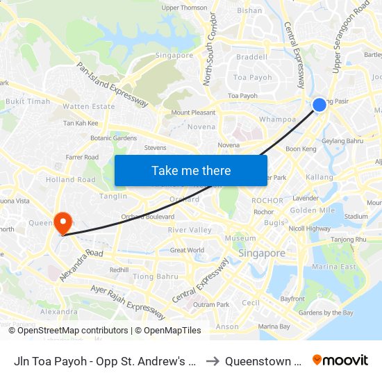 Jln Toa Payoh - Opp St. Andrew's Village (60089) to Queenstown Stadium map