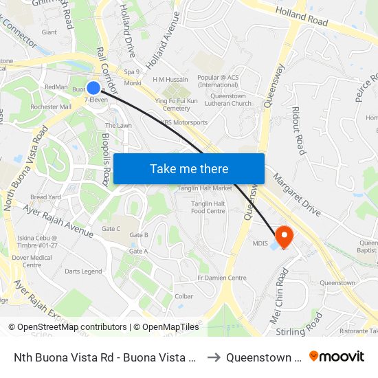 Nth Buona Vista Rd - Buona Vista Stn Exit D (11369) to Queenstown Stadium map