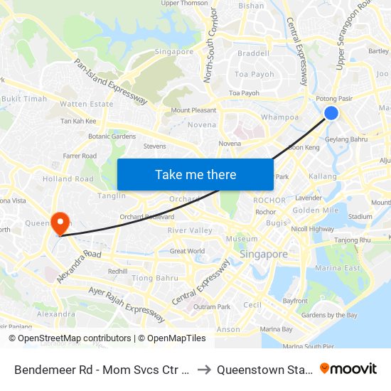 Bendemeer Rd - Mom Svcs Ctr (60179) to Queenstown Stadium map