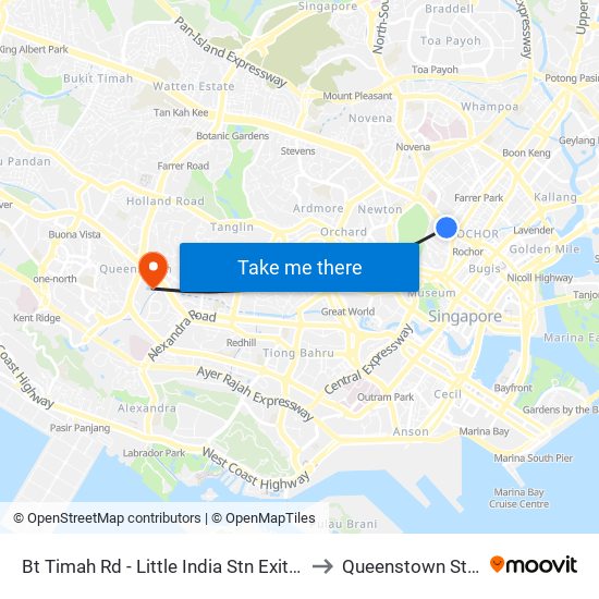 Bt Timah Rd - Little India Stn Exit A (40011) to Queenstown Stadium map