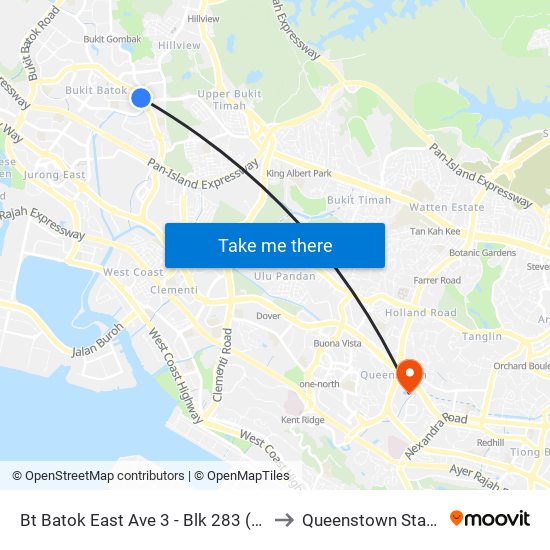 Bt Batok East Ave 3 - Blk 283 (43189) to Queenstown Stadium map