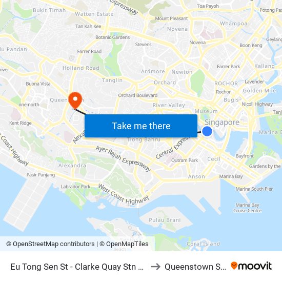 Eu Tong Sen St - Clarke Quay Stn Exit E (04222) to Queenstown Stadium map