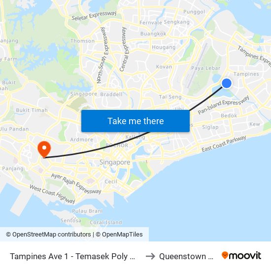 Tampines Ave 1 - Temasek Poly West G (75249) to Queenstown Stadium map