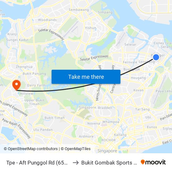 Tpe -  Aft Punggol Rd (65199) to Bukit Gombak Sports Hall map