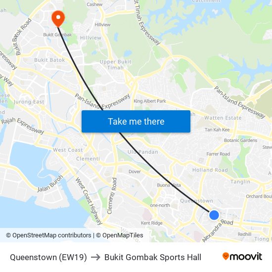 Queenstown (EW19) to Bukit Gombak Sports Hall map