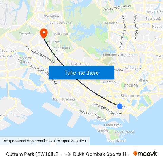 Outram Park (EW16|NE3) to Bukit Gombak Sports Hall map