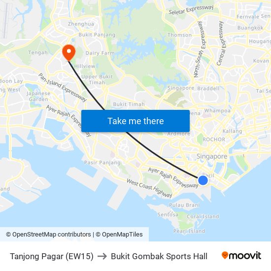 Tanjong Pagar (EW15) to Bukit Gombak Sports Hall map