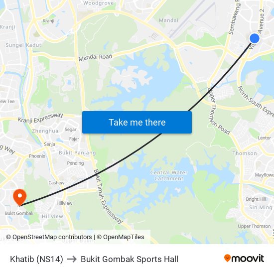 Khatib (NS14) to Bukit Gombak Sports Hall map