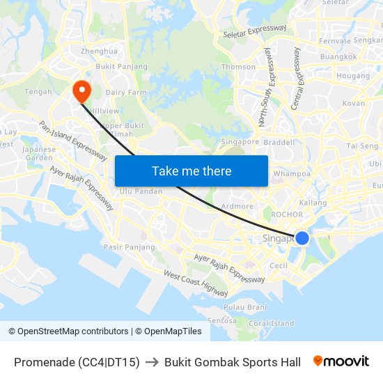 Promenade (CC4|DT15) to Bukit Gombak Sports Hall map