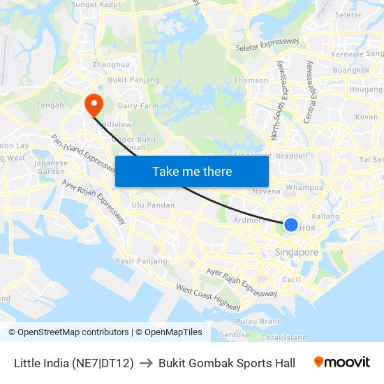 Little India (NE7|DT12) to Bukit Gombak Sports Hall map