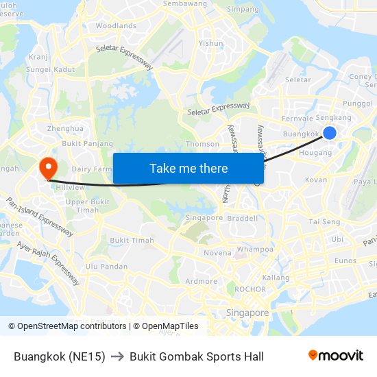 Buangkok (NE15) to Bukit Gombak Sports Hall map