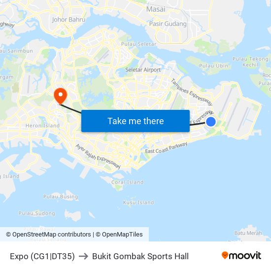 Expo (CG1|DT35) to Bukit Gombak Sports Hall map